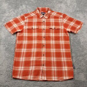 Patagonia Button Up Shirt Organic Cotton Mens Medium Outdoor Plaid Orange
